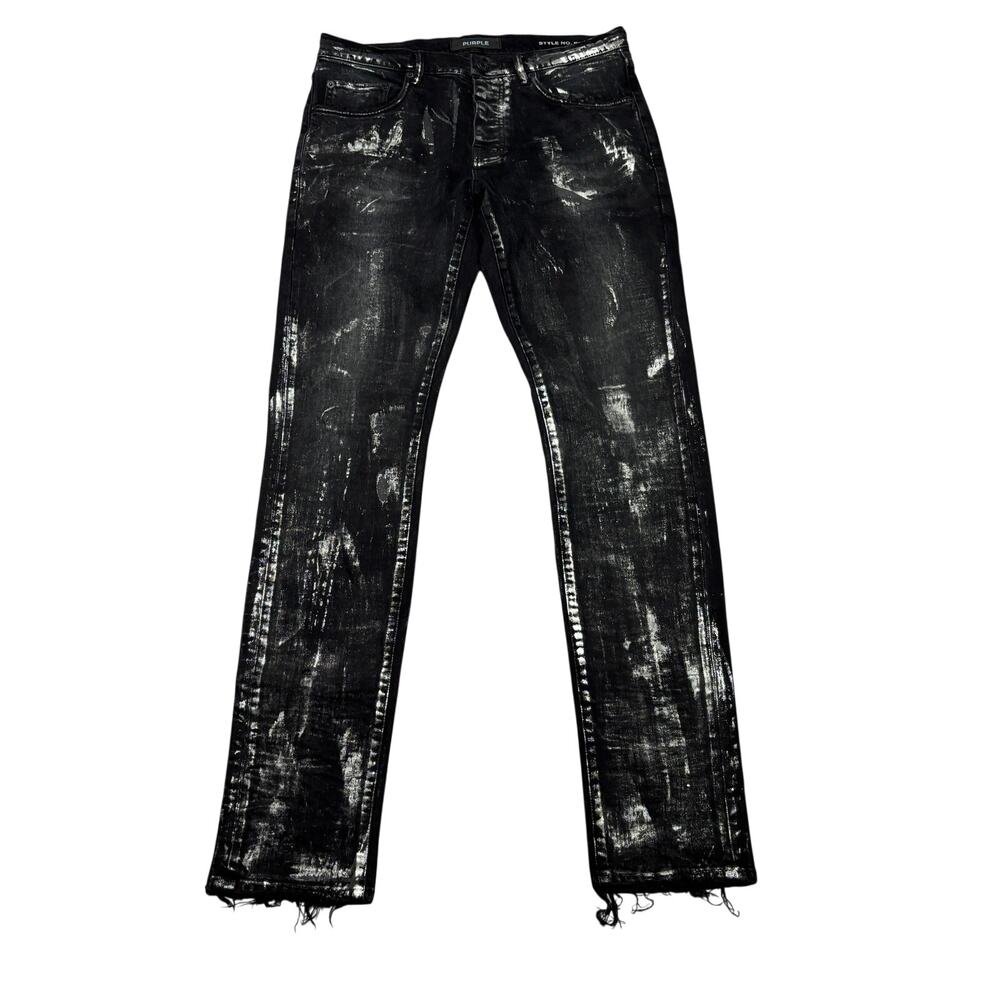 Purple Brand P001 Low Rise Skinny Jeans Men's 32x33 Black Wash Metallic Silver